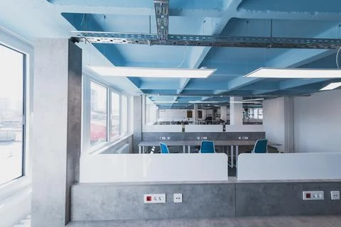 Photo of a modern office where programming, digital marketing and web design Stock Photos