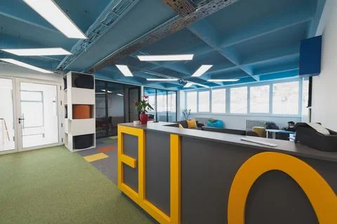 Photo of a modern office where programming, digital marketing and web design Stock Photos