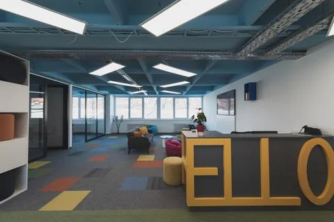 Photo of a modern office where programming, digital marketing and web design Stock Photos