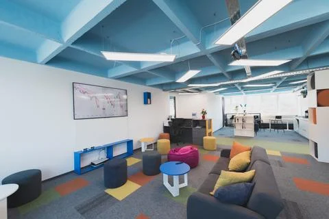 Photo of a modern office where programming, digital marketing and web design Stock Photos