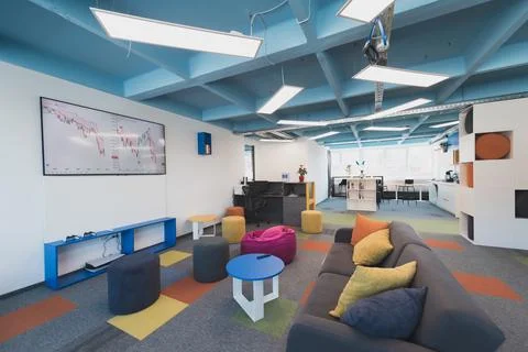Photo of a modern office where programming, digital marketing and web design Stock Photos