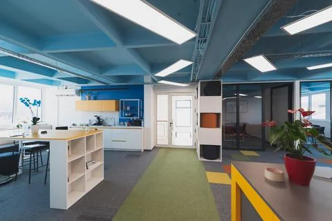 Photo of a modern office where programming, digital marketing and web design Stock Photos