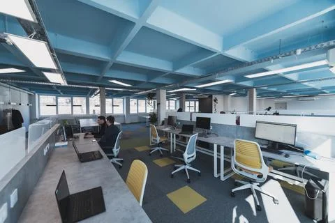 Photo of a modern office where programming, digital marketing and web design Stock Photos