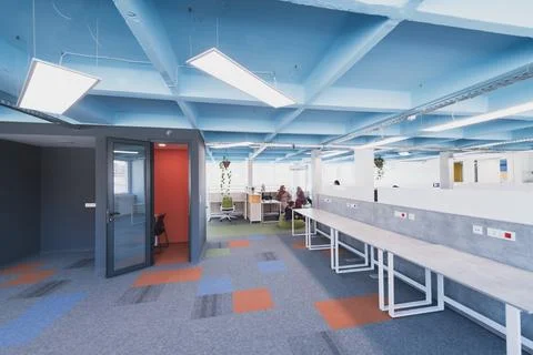 Photo of a modern office where programming, digital marketing and web design Stock Photos