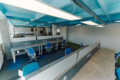 Photo of a modern office where programming, digital marketing and web design Stock Photos