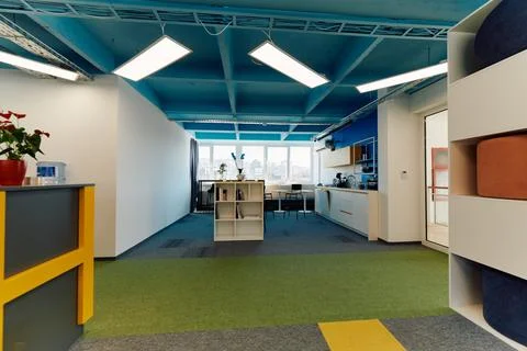 Photo of a modern office where programming, digital marketing and web design Stock Photos