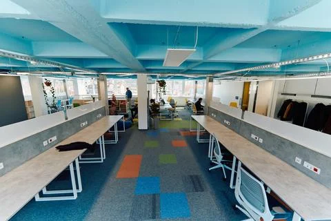 Photo of a modern office where programming, digital marketing and web design Stock Photos