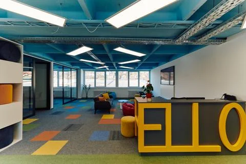 Photo of a modern office where programming, digital marketing and web design Stock Photos