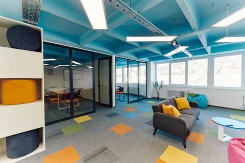 Photo of a modern office where programming, digital marketing and web design Stock Photos
