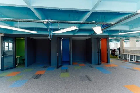 Photo of a modern office where programming, digital marketing and web design Stock Photos