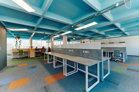 Photo of a modern office where programming, digital marketing and web design Stock Photos