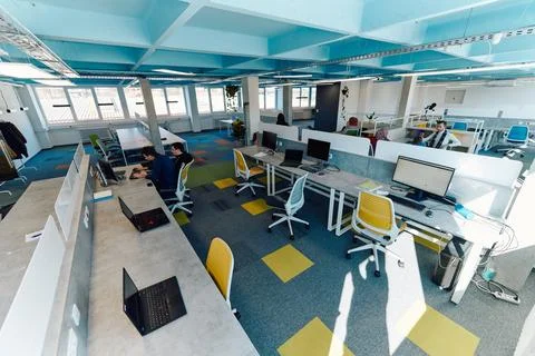Photo of a modern office where programming, digital marketing and web design Stock Photos