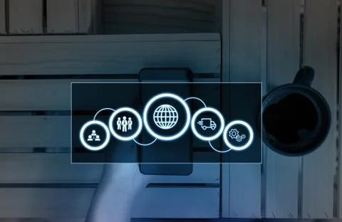 Photo of network system in modern technology smart gadget device. Illustrated 库存照片