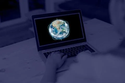 Photo of network system in modern technology smart gadget device. Symbol of 库存照片