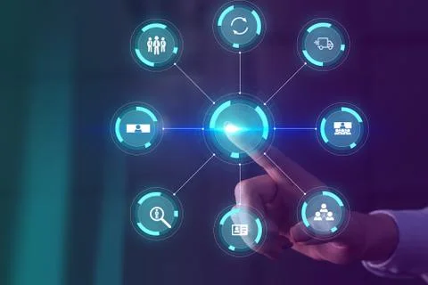 Photo of network system in modern technology smart gadget device. Illustrated 库存照片