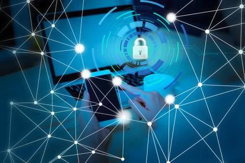 Photo of network system in modern technology smart gadget device. Illustrated 库存照片
