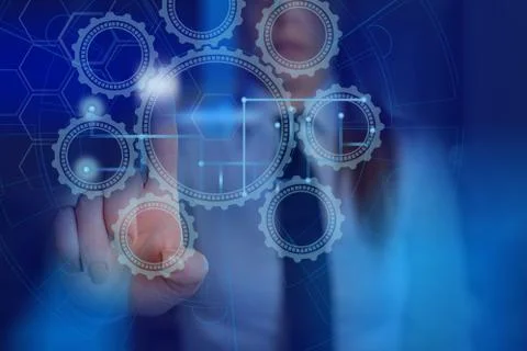 Photo of network system in modern technology smart gadget device. Illustrated 库存照片