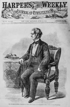 Photo of newspaper headline from 1865 showing Secretary of State, William Seward Stock Photos