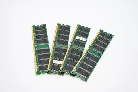 Photo of an old computer ram memory modules isolated on a white background Stock Photos