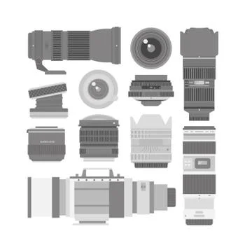 Photo optic lenses vector set Stock Illustration