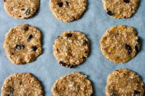 Photo pattern with oat biscuits, home made food, fresh bakery, healthy. Foto stock