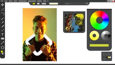 Photo processing using graphic editor. Interface of software for designers Stock Photos