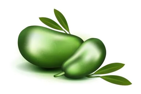 Photo Realistic 3d vector pulp and seeds with leaves isolated on white backgr Stock Illustration
