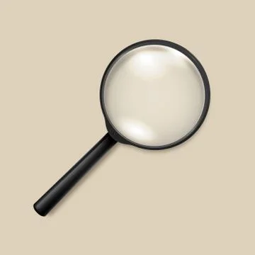 Photo-realistic vector 3d black magnifying glass or Loup icon closeup top view Illustrazione stock