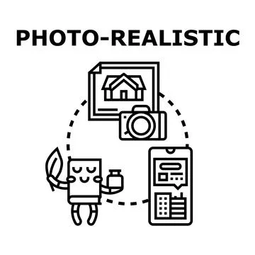 Photo realistic visualization concept of digital content creation Stock Illustration