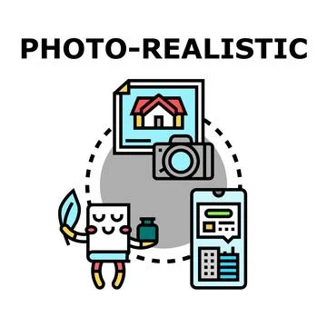 Photo realistic visualization concept of digital content creation Stock Illustration