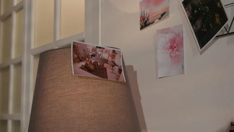 Photo of Recording Studio with Instruments Taped on Lamp in Apartment Stock Footage 335395663