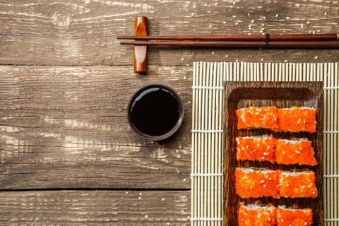 Photo rolls on rectangular plate 스톡 사진