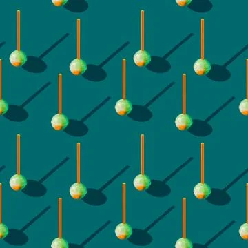 Photo seamless pattern of candy on a stick with shadows on a colored blue-green Stock Illustration
