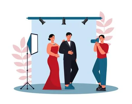 Photo session couple vector concept Ilustração Stock