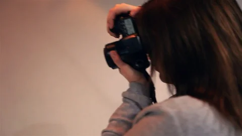 Photo session process working in photo studio young girl Video stock 85942357