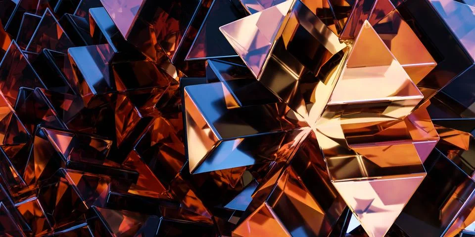Photo of shiny objects up close, reflecting light and color 3d render Stock Illustration
