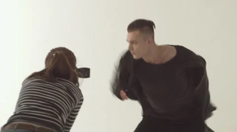 Photo shoot of a dancer in the studio, the backstage view 動画素材 48775912