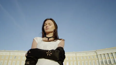 Photo shooting of beatiful model at beatiful view Stock Footage 69002448