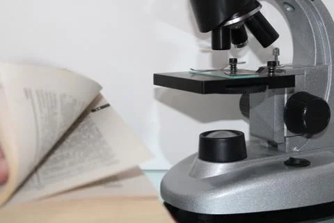 The photo shows a microscope Stock Photos