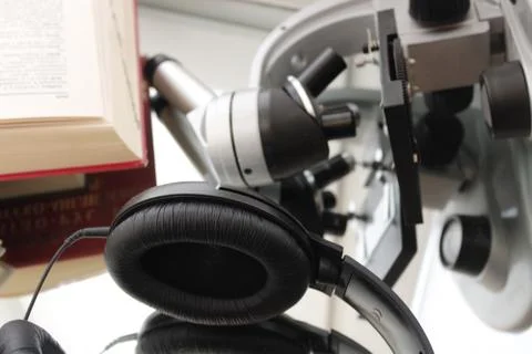 The photo shows a microscope Stock Photos