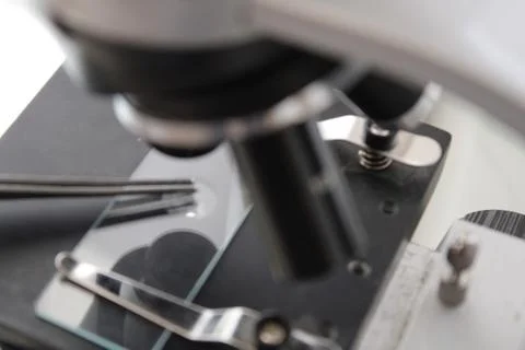 The photo shows a microscope Stock Photos