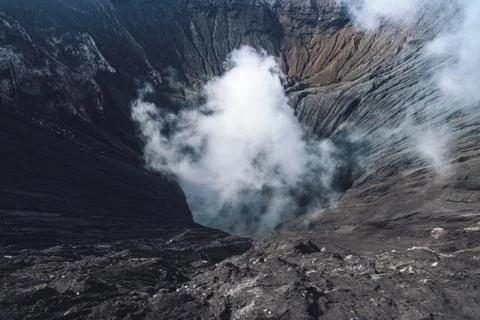 Photo of smoke volcano crater on Java island 스톡 사진