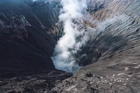 Photo of smoke volcano crater on Java island Stock Photos