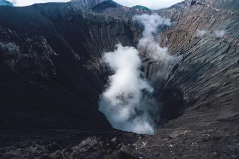 Photo of smoke volcano crater on Java island Stock Photos