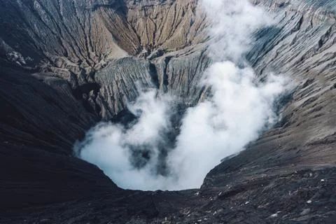 Photo of smoke volcano crater on Java island Stock-Fotos