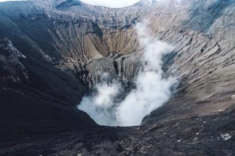 Photo of smoke volcano crater on Java island Stock Photos