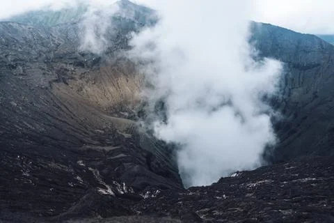 Photo of smoke volcano crater on Java island Stock Photos