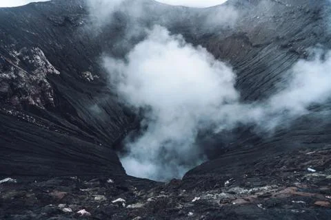 Photo of smoke volcano crater on Java island Stock-Fotos