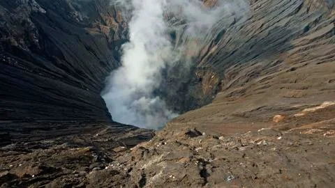 Photo of smoke volcano crater on Java island 스톡 사진