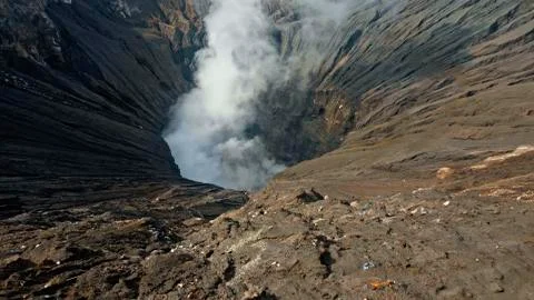 Photo of smoke volcano crater on Java island Stock Photos